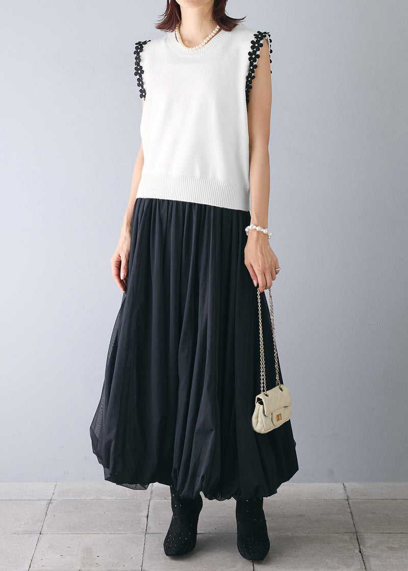 White Patchwork Flower Knit Beach Vest Sleeveless