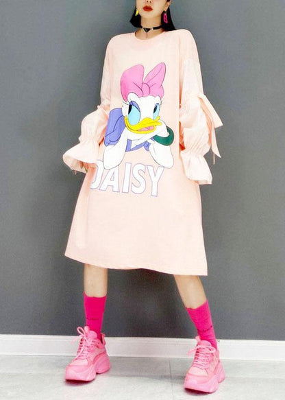 Italian Pink Loose Fall Long Sleeve Long Dresses