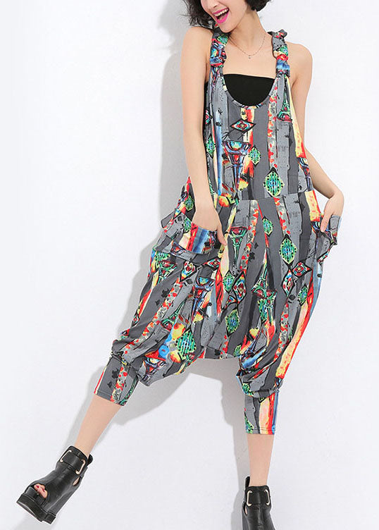 Grey Pockets Print Silk Jumpsuit Spring