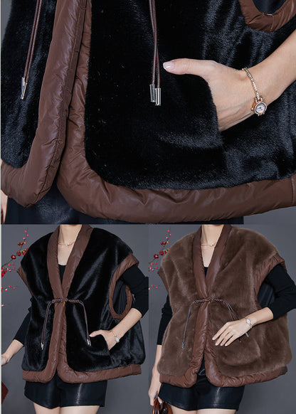Black Chinese Button Patchwork Mink Velvet Vests Spring