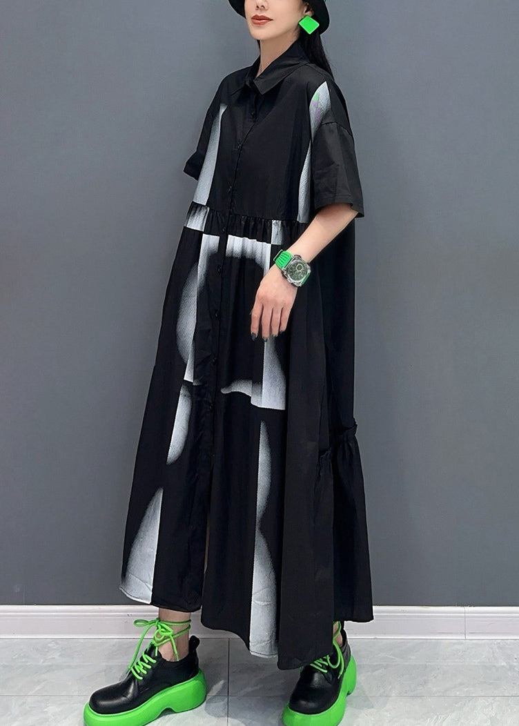 Black Peter Pan Collar Patchwork Long Shirts Dresses Summer