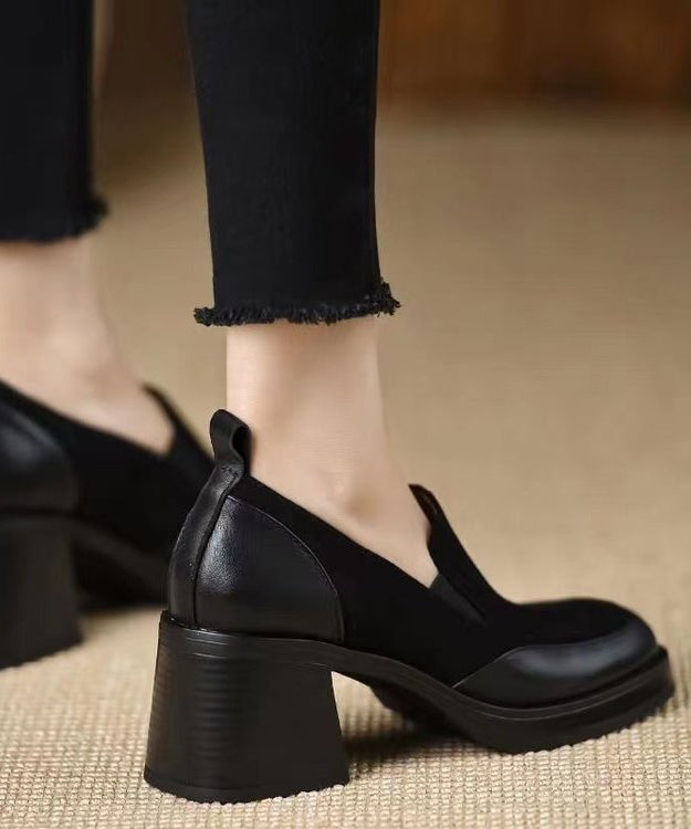 Faux Leather Chunky Splicing Black Loafer Shoes