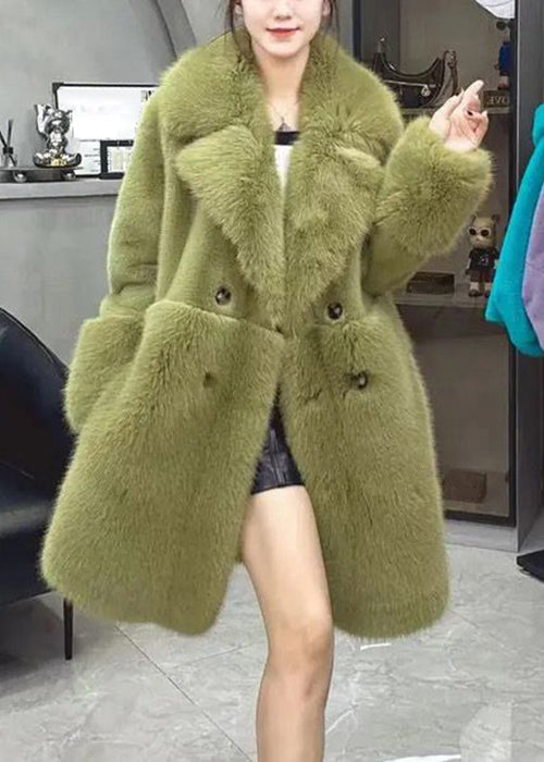 Loose Leopard Fur Collar Button Leather and Fur Coat Long Sleeve