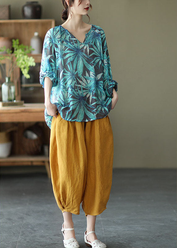 Blue V Neck Loose Fall Long Sleeve Shirt Top