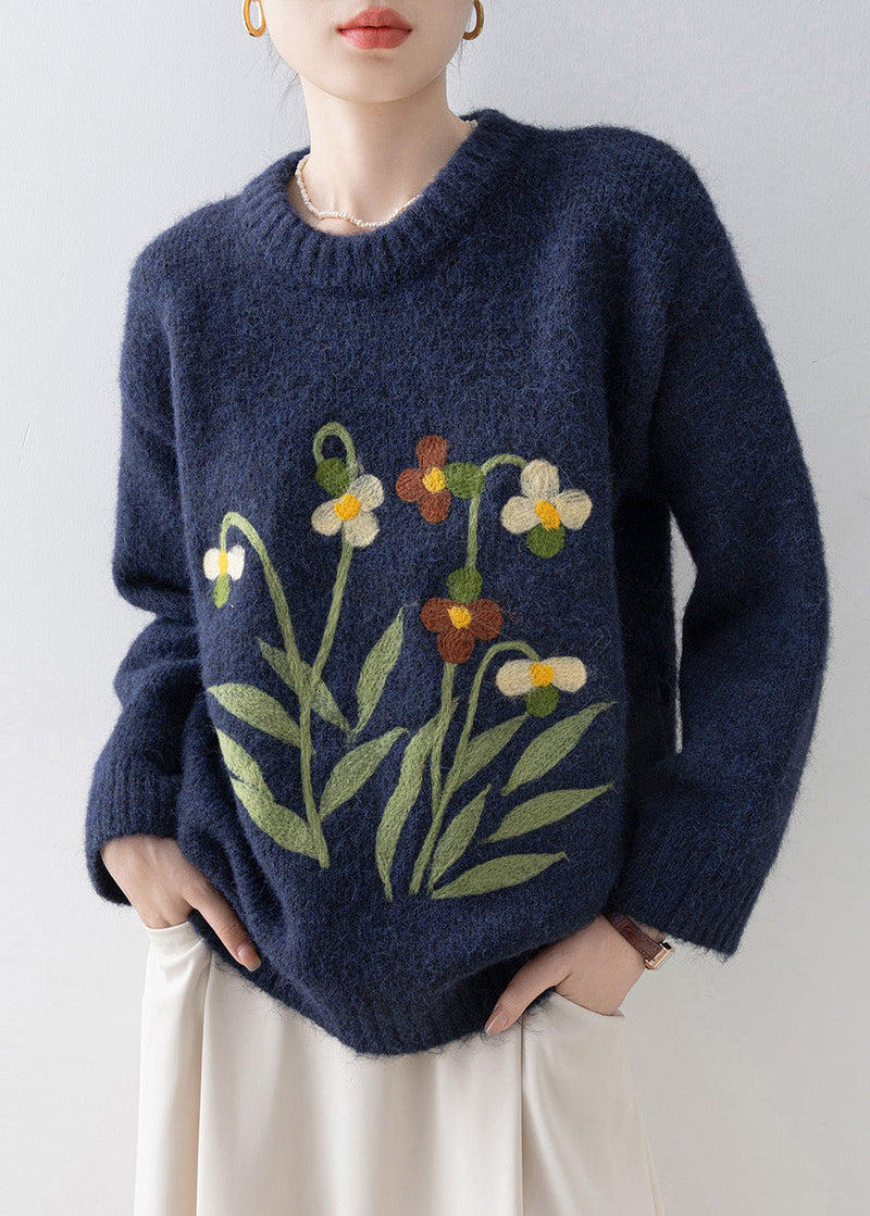 Simple Navy O Neck Knit Pullover Spring
