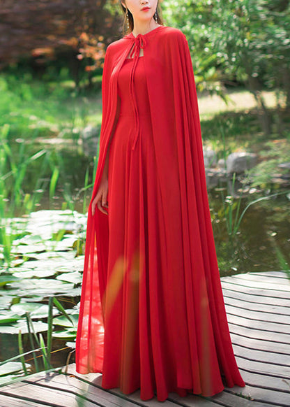 Blue Neck Tie Chiffon Cloak and Slip Dress Two Piece Set Spring