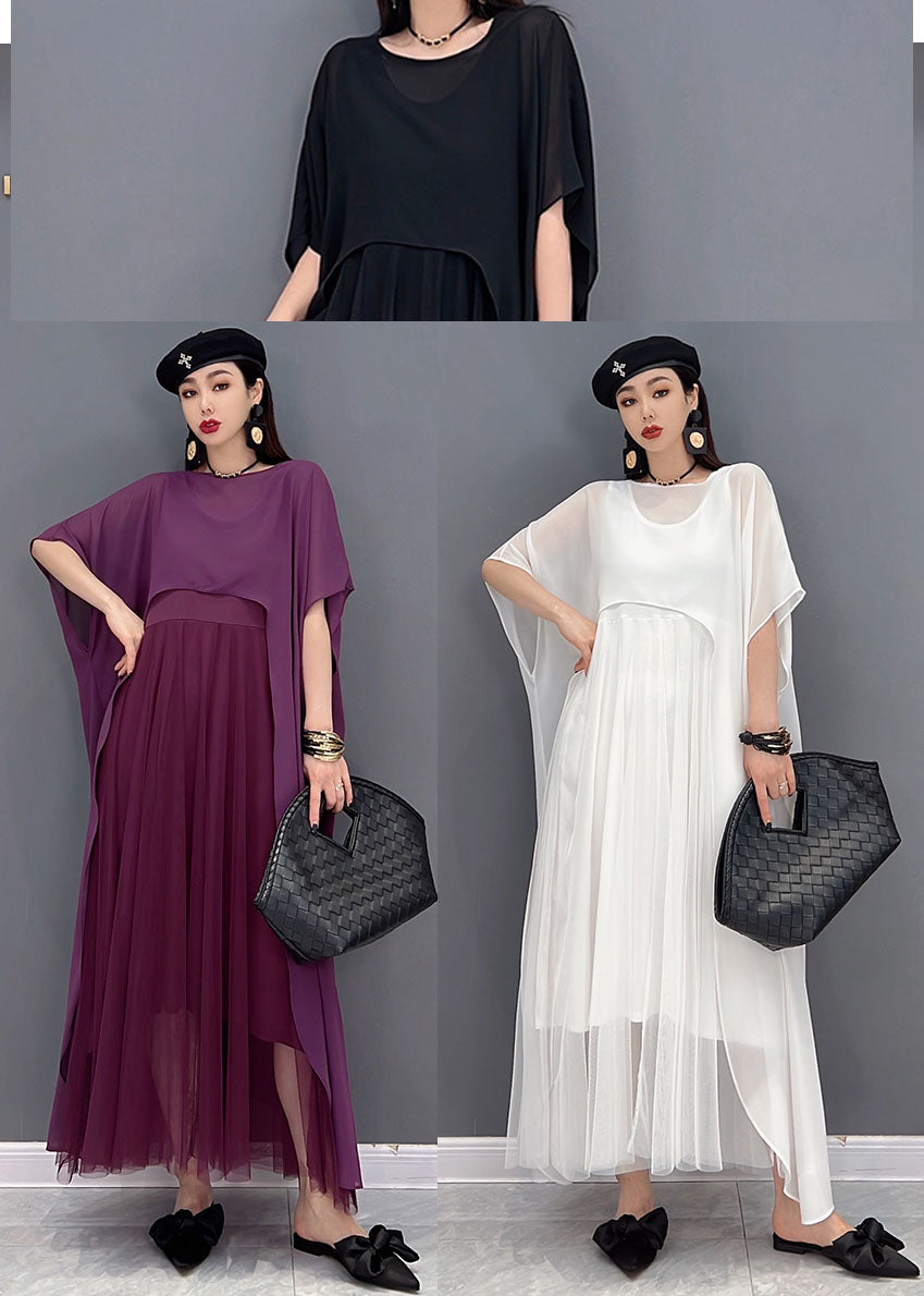 Organic White O-neck Chiffon Vest Dress and Cloak Two Piece Set Outfits Summer