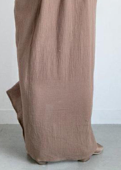 Khaki V Neck Patchwork Cotton Ankle Dresses Summer