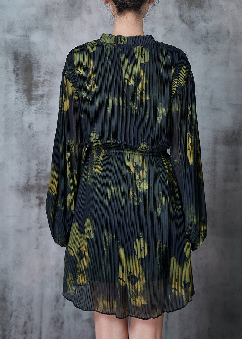 Diy Green Tie Dye Ruffled Chiffon Work Dress Spring