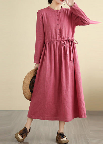 Rose Cinched Linen Holiday Dress Fall
