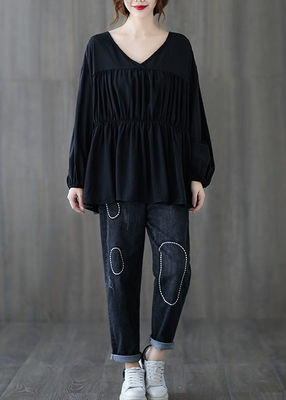 Art Black Loose Lantern Sleeve Fall Shirts