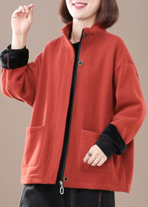 Yellow Zip Up Pockets Warm Fleece Coat Winter