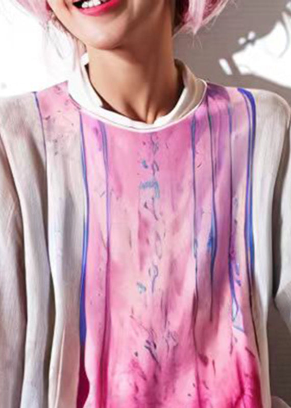 Natural Rose O-neck Print Button Tops Fall