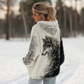 Comstylish Women's Viking Celtic Knot And Wolf Pattern Color Block Comfortable Plush Hoodie