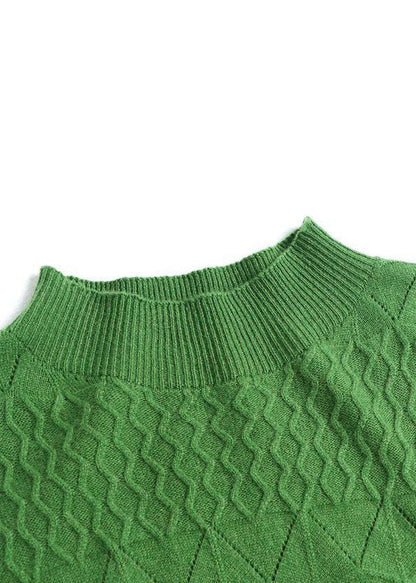 Modern Green Stand Collar Jacquard Color Knitted Long Dress Long Sleeve