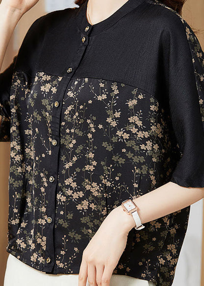 Small Print Patchwork Silk T Shirts O Neck Summer