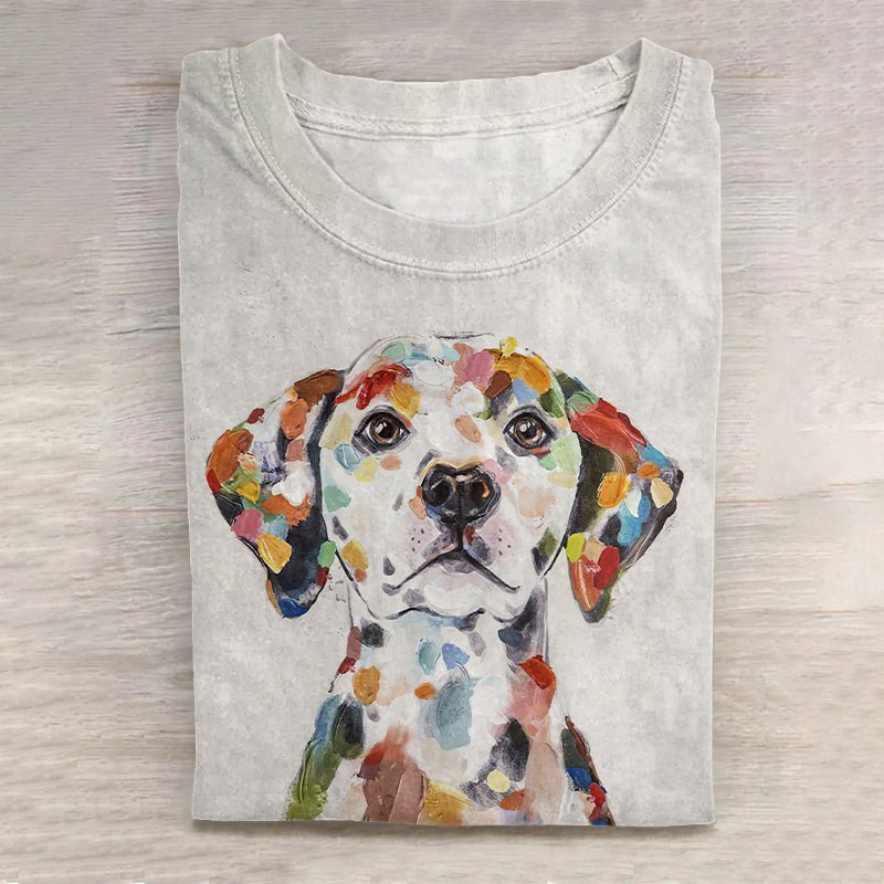 Comstylish Women's Cute Puppy Multicolour Ink Art Print Casual Short Sleeve T-Shirt