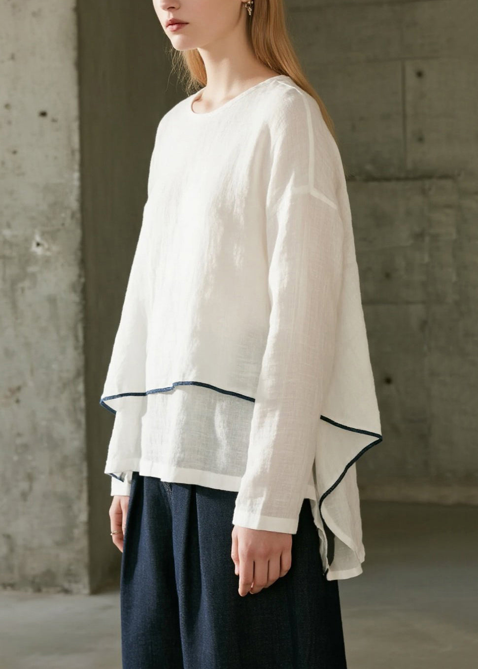 White Oversized Cotton Fake Two Piece Shirts Spring