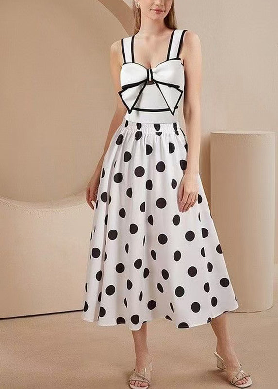 White Dot Bodysuit and Maxi Skirts Lingerie Set