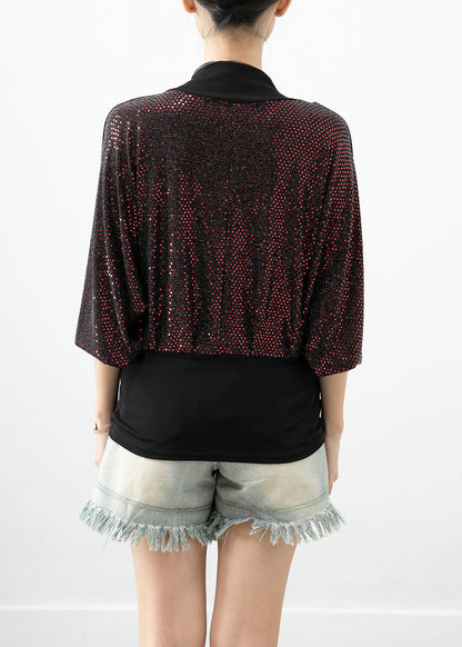 Red Zircon Patchwork Cotton Fake Two Piece Top Fall