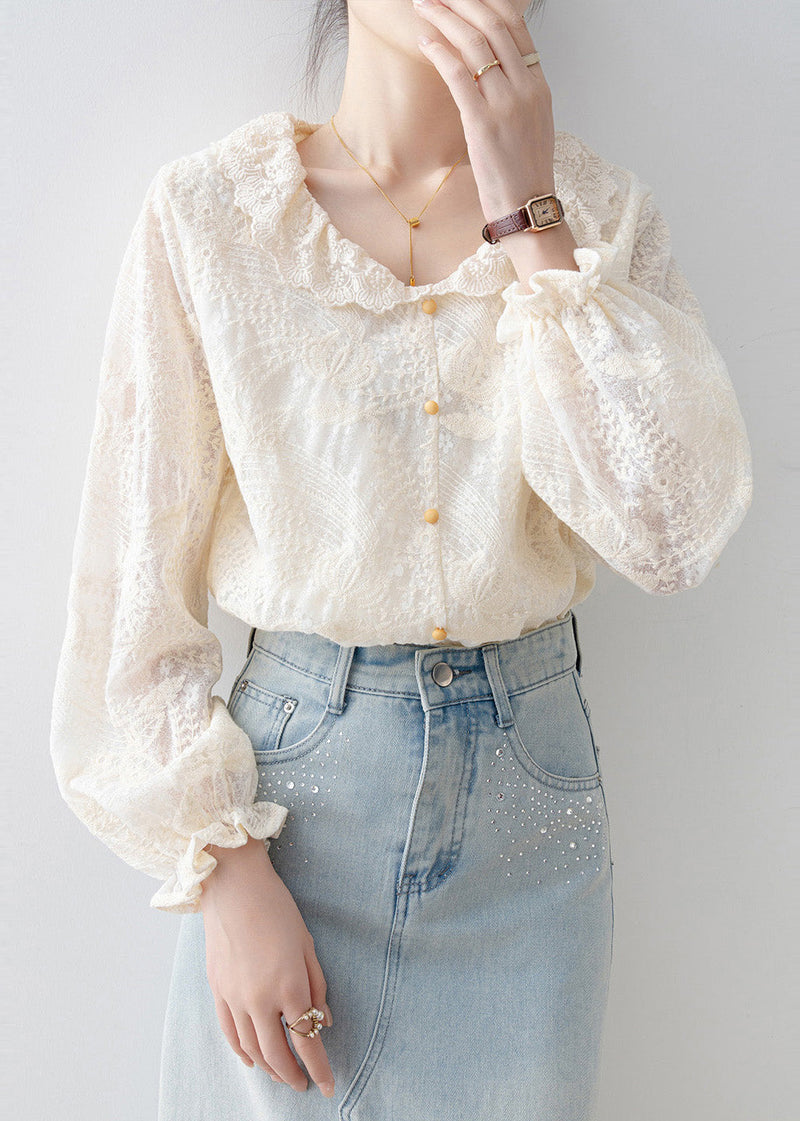 Apricot Embroidered Lace Shirt Tops Spring