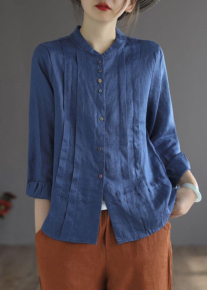 Gray Geometry Button Fall Top Long Sleeve Linen