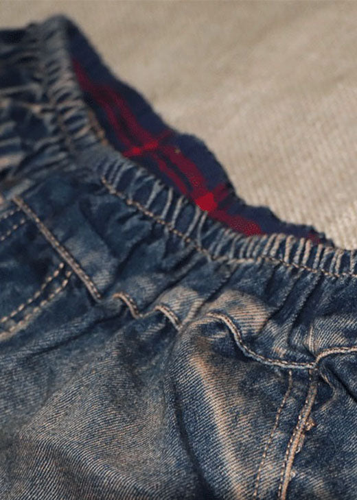 Blue Patch Applique Denim Harem Pants