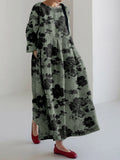 Comstylish Vintage Abstract Floral Art Linen Blend Maxi Dress