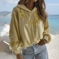 Comstylish Women's Bohemian Yellow Floral Embroidery Art Long Sleeve Hoodie