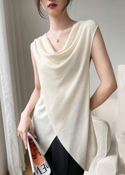 Brief Beige Asymmetrical Silk Top Sleeveless