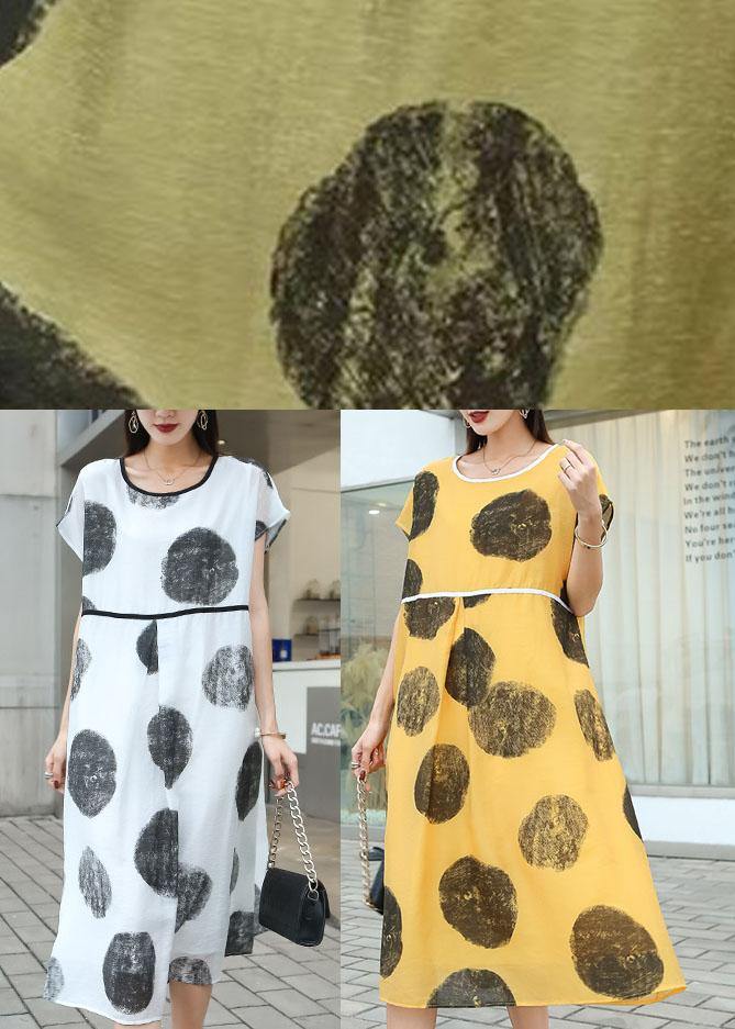 Green Dot O-neck Summer Party Dress Short Sleeve