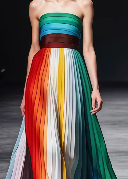 Rainbow Backless Wrinkled Chiffon Strapless Dresses Summer