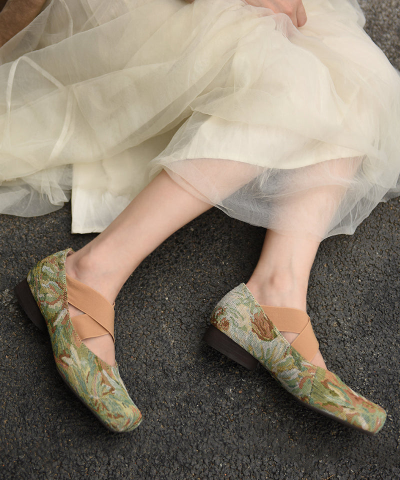 New Chinese Style Grass Green Cross Strap Mary Jane Shoes