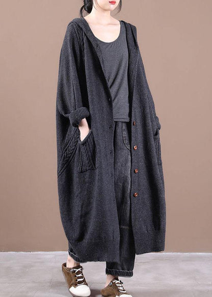 Boutique Dark Grey Knitlong Sleeve Fall Long Loose Coat