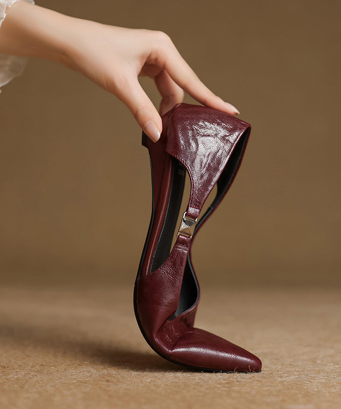 Splicing Flats Red Sheepskin Hollow Out Pointed Toe
