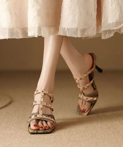 Mulberry Stiletto Faux Leather Rivet Splicing Slide Sandals