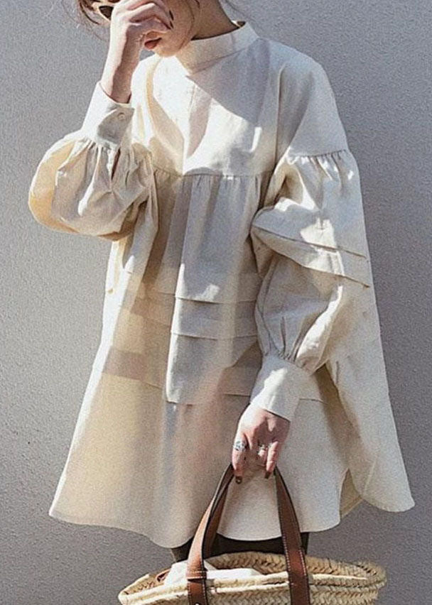 Apricot Wrinkled Patchwork Cotton Tops Long Sleeve Spring