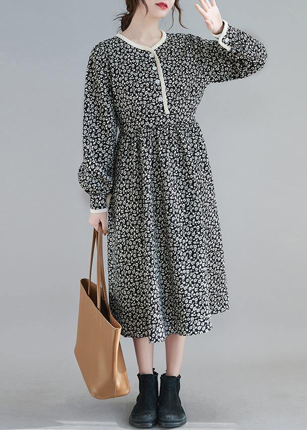 Classy Black Print Clothes O Neck Robe Spring Dresses