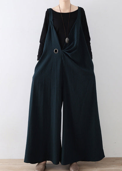 Diy Green Striped Tie Waist Wide Leg Jumpsuits Fall