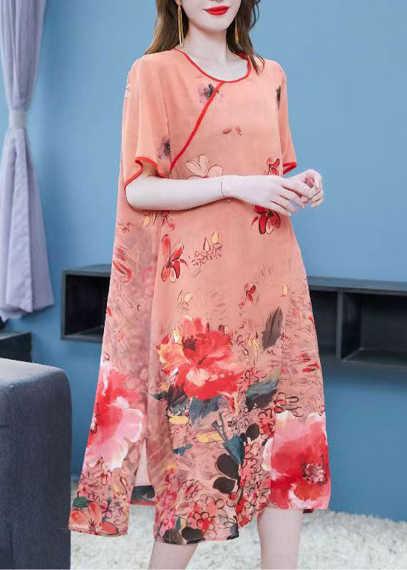 Unique Orange Butterfly Print Patchwork Chiffon Dresses Summer