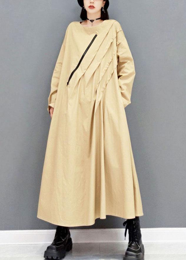 Italian Khaki Fall Long Sleeve Maxi Dresses