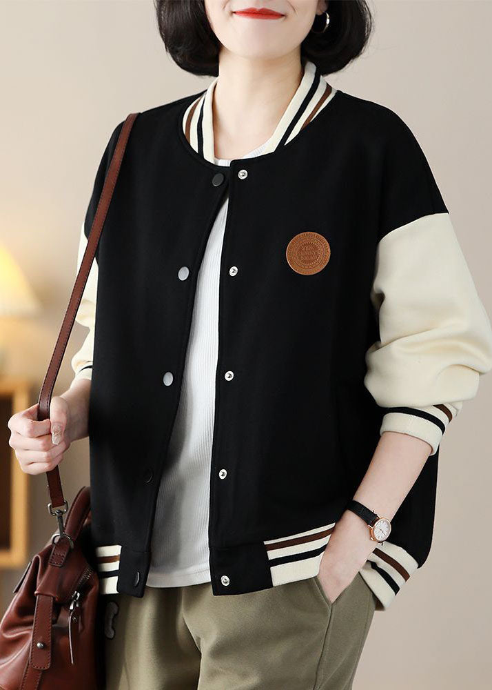 Black Stand Collar Oversized Patchwork Cotton Coats Spring