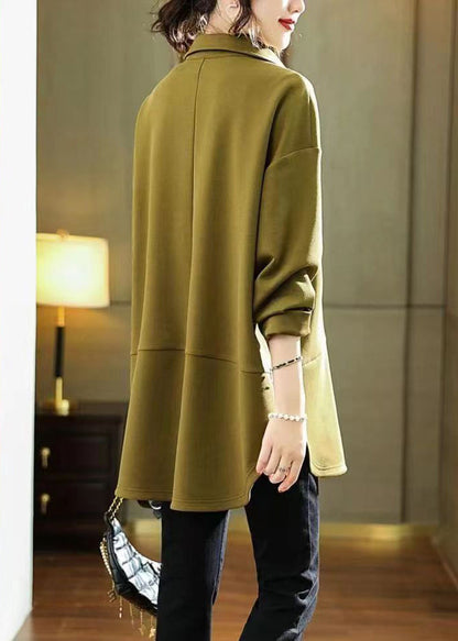 Army Green Peter Pan Collar Patchwork Cotton Shirts Fall
