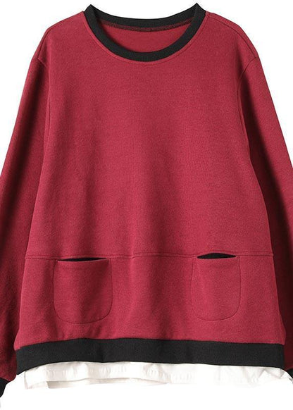 Red Clothes for O Neck False Two Pieces Silhouette Spring Blouse