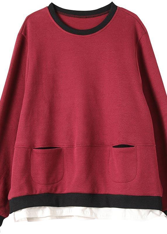 Red Clothes for O Neck False Two Pieces Silhouette Spring Blouse