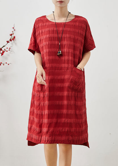 Red Oversized Striped Cotton Vacation Dresses Summer