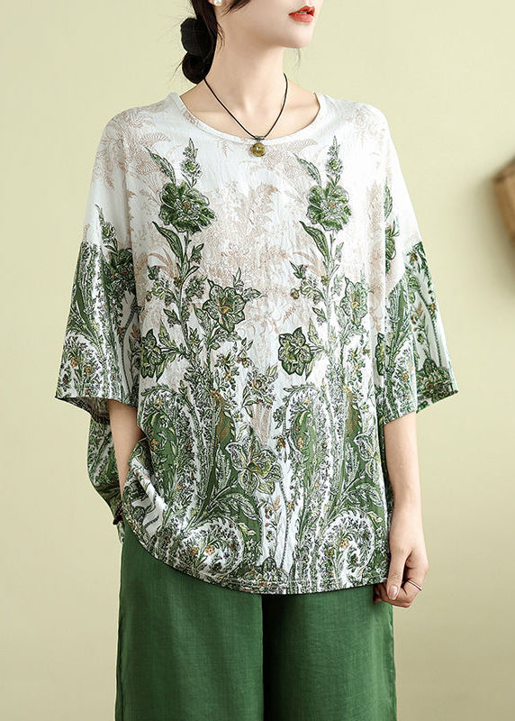 Green O-neck Patchwork Loose Top Summer
