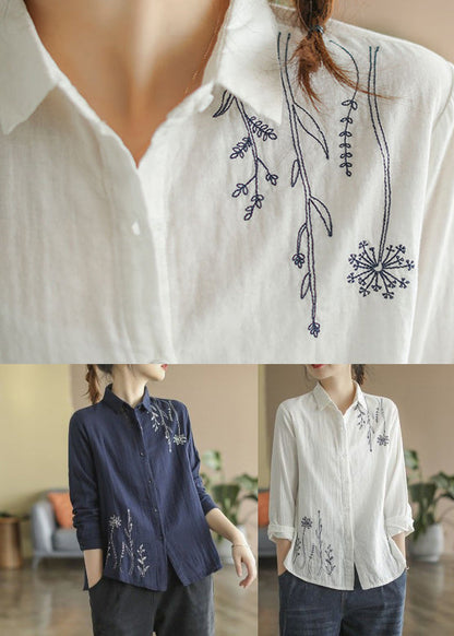 White Peter Pan Collar Cotton Top Fall