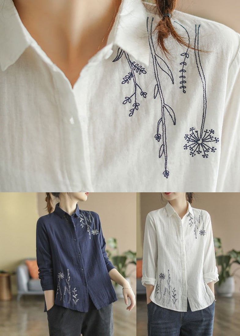 White Peter Pan Collar Cotton Top Fall