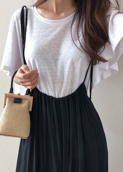 White O-neck Cotton Blouse T Shirt Flare Sleeve